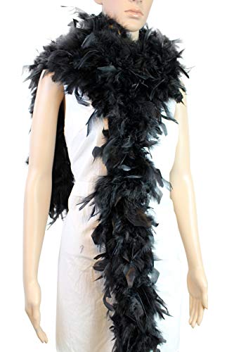 Flydreamfeathers 80 Gramm, 2 Meter lange Truthahn-Chandelle-Federboa, 10 Farben, ideal für Party, Hochzeit, Halloween-Kostüm, Weihnachtsbaumdekoration (schwarz) von Flydreamfeathers