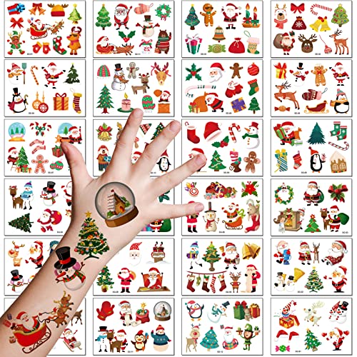 Weihnachten Tattoo Kinder, 24 Blatt Temporäre Tattoos Kindertattoos Aufkleber für Kinder Party Weihnachtsstrumpf Füllstoffe Mitgebsel Kindergeburtstag Geschenktüten Spielen Zubehör Dekoration von Flyftrey