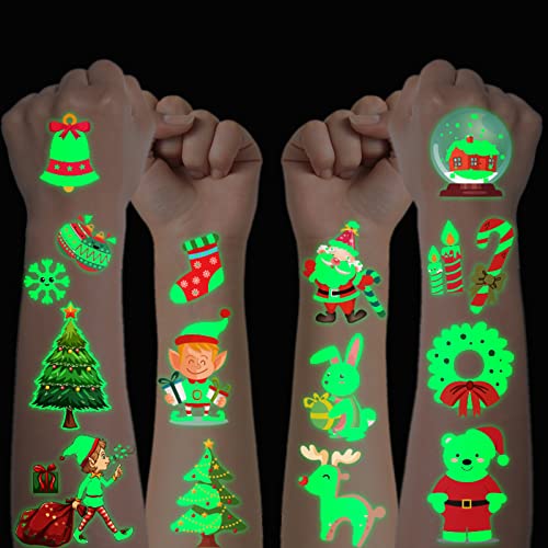 Tattoo Kinder, 20 Blatt Leuchtendes Weihnachten Temporäre Tattoos Set, Leuchten im Dunkeln Kindertattoos, Adventskalender 2022 Kinder Füllung, Weihnachten Dekoration Party Kindergeburtstag Mitgebsel von Flyftrey