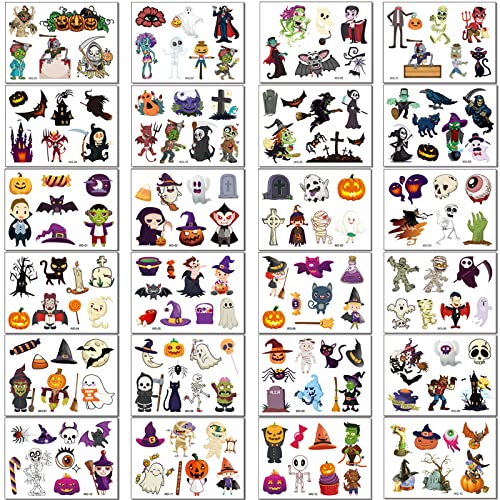 Halloween Tattoos, 24 Blätter Halloween Kinder Temporary Tattoo Aufkleber für Jungen und Mädchen, Halloween Party Geschenke Kindergeburtstag Mitgebsel Halloween Deko Party Cosplay Zubehör von Flyftrey