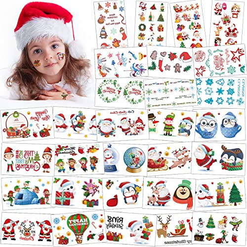 Tattoo Kinder, 30 Blatt Weihnachten Temporäre Tattoos Kindertattoos Aufkleber für Kinder Party Weihnachtsstrumpf Füllstoffe Mitgebsel Kindergeburtstag Geschenktüten Spielen Zubehör Dekoration von Flyftrey