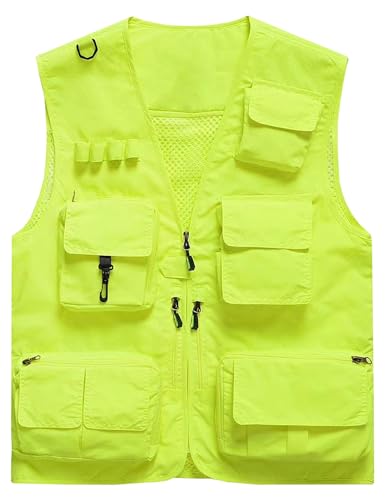 Flygo Herren Casual Outdoor Arbeit Safari Angeln Reisen Foto Cargo Weste Jacke Multi Taschen - Gelb - X-Small von Flygo