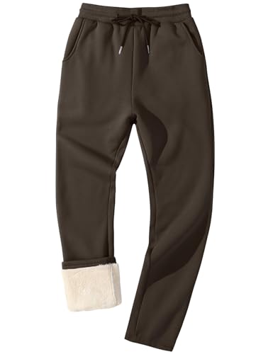 Flygo Herren Fleece gefütterte Sherpa Sweatpants Winter Warme Hosen Jogger Lounge Athletic Hose mit Taschen, Braun (unten offen), X-Groß von Flygo