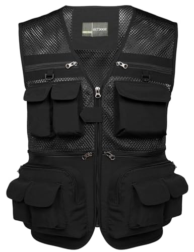 Flygo Herren Sommer Outdoor Arbeit Safari Angeln Reisen Foto Weste mit Taschen - Schwarz - XX-Large von Flygo
