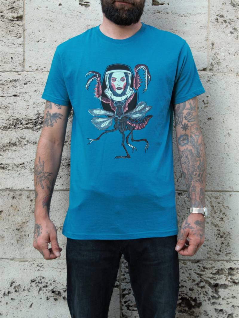 Gottesanbeterin, T-Shirt, Siebdruck, Unikat, Grafik-T-Shirt, Screenprint, Tattoo von FlyinSnake