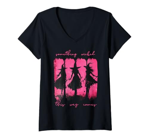 Damen Etwas Böses, Fliegende Hexen, Halloween, gruselig, Vintage-Stil T-Shirt mit V-Ausschnitt Damen Etwas Böses, Fliegende Hexen, Halloween, gruselig, Vintage-Stil T-Shirt mit V-Ausschnitt von Flying Broomstick Halloween Magic Costume Apparel