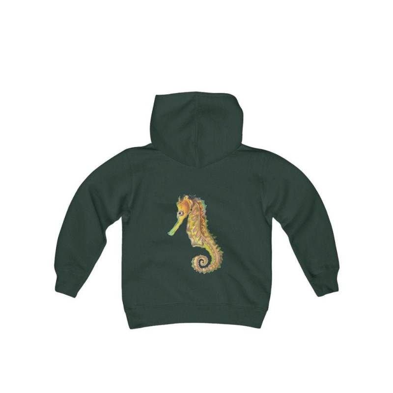 Kinder Kapuzenpullover, Seepferdchen Handgezeichnet Kunst, Schwere Mischung Baumwolle-Polyester Fleece von FlyingFoxandCompany
