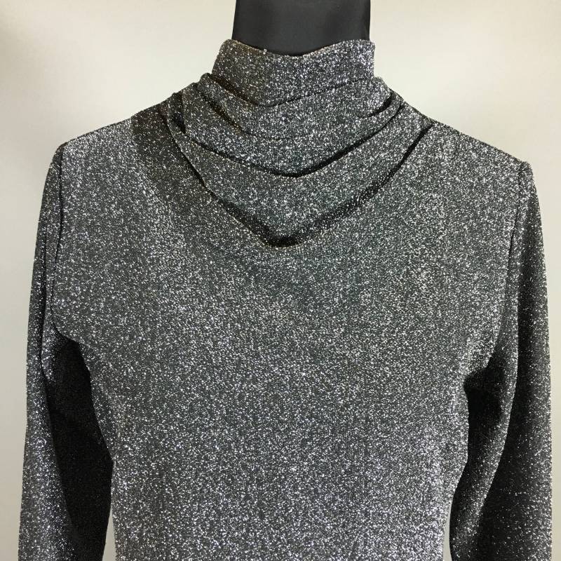 Vintage Schwarz Und Silber Funkeln Top Mit Kutten Hals, Damen L/xl von FlyingValise