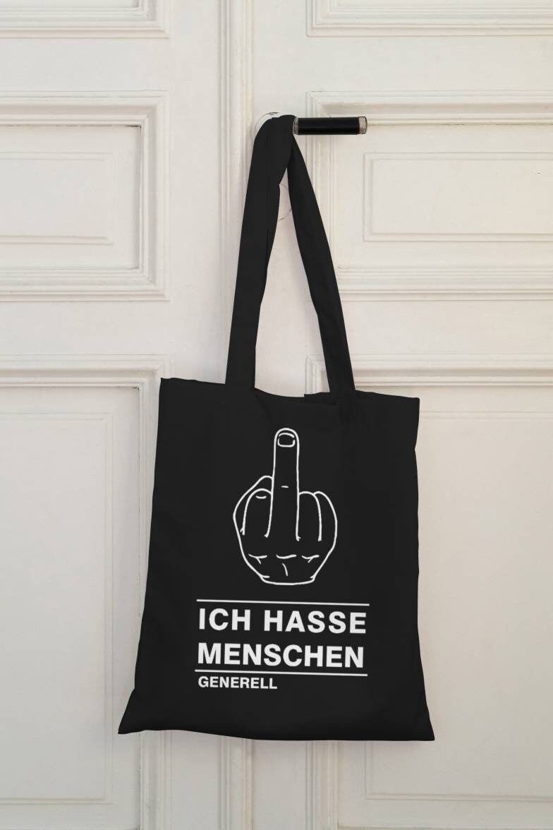 stofftasche Fairtrade Baumwolle " Ich Hasse Menschen Generell" von FlyingprintDE