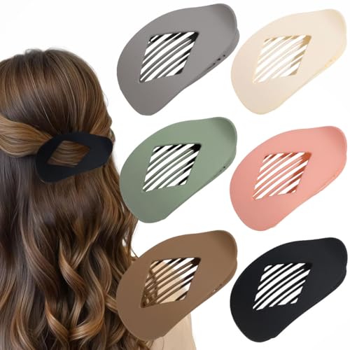 Flache Haarspangen für Damen, gebogenes Design, flache Klauenklammern zum Liegen, Fahren, rund, Haarschmuck für Damen und Mädchen, 6 Stück (mehrfarbig) von Flymind