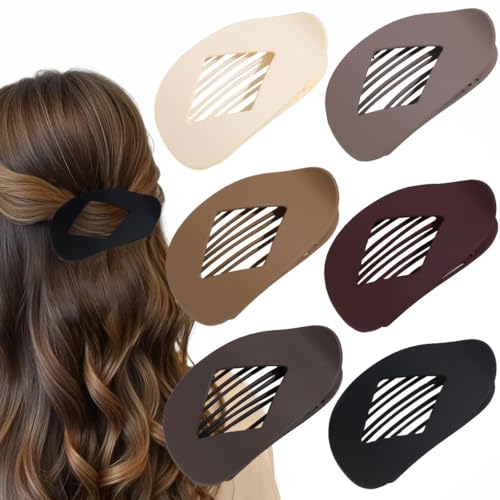 Flache Haarspangen für Damen, gebogenes Design, flache Klauenklammern zum Liegen, Fahren, rund, Haarschmuck für Damen und Mädchen, Braun, 6 Stück Flache Haarspangen für Damen, gebogenes Design, flache Klauenklammern zum Liegen, Fahren, rund, Haarschmuck für Damen und Mädchen, Braun, 6 Stück von Flymind