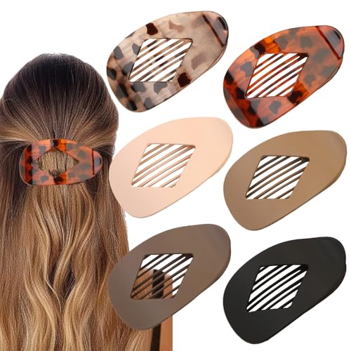 Flache Haarspangen für Damen, gebogenes Design, flache Klauenklammern zum Liegen, Fahren, rund, Haarschmuck für Damen und Mädchen, matt, 6 Stück Flache Haarspangen für Damen, gebogenes Design, flache Klauenklammern zum Liegen, Fahren, rund, Haarschmuck für Damen und Mädchen, matt, 6 Stück von Flymind