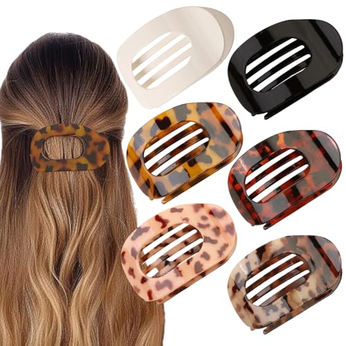 Flache Haarspangen für Damen, gebogenes Design, flache Klauenklammern zum Liegen, Fahren, runde Haarspange, Haarschmuck für Damen und Mädchen (Leopardenmuster), 6 Stück von Flymind