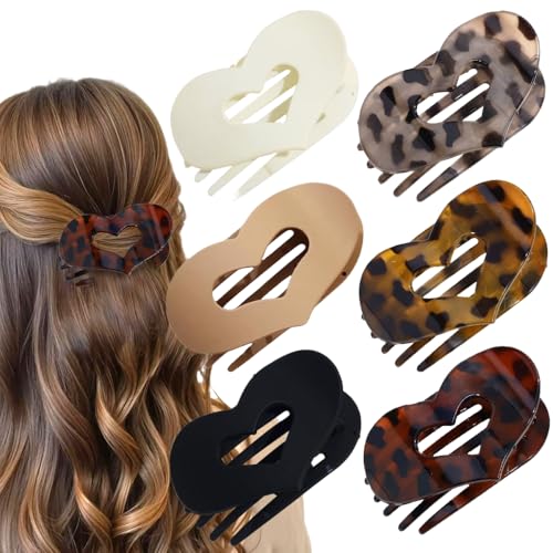 Flache Haarspangen für Frauen, matt, starker Halt, Herzkrallenclips für dünnes, dickes Haar, gebogenes Design, Entenschnabel-Haarspangen zum Liegen, Fahren, Haarschmuck für Frauen und Mädchen Flache Haarspangen für Frauen, matt, starker Halt, Herzkrallenclips für dünnes, dickes Haar, gebogenes Design, Entenschnabel-Haarspangen zum Liegen, Fahren, Haarschmuck für Frauen und Mädchen von Flymind