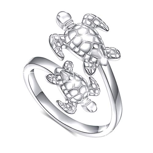 (Gesundheit und Langlebigkeit) Flyow 925 Sterling Silber Schmuck Hypoallergen Schildkröte Tier Ring Einstellbare Größe für Damen Frauen (Schildkröte 54#) von Flyow