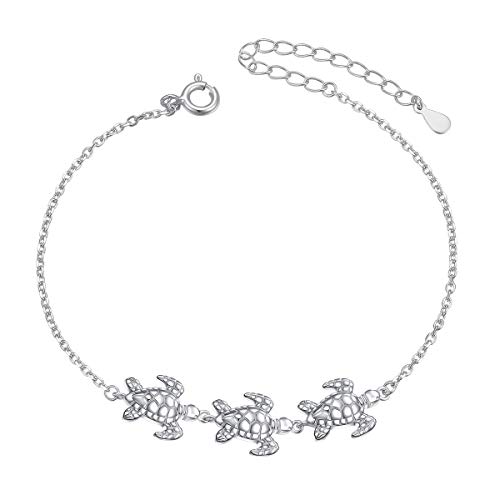 (Gesundheit und Langlebigkeit) S925 Sterling Silber Fußkettchen für Damen Frauen Tier Schildkröte Charme Einstellbare 9 10 11 Zoll Fuß Knöchel Armband Schmuck Geburtstagsgeschenk (Schildkröte 9+1") von Flyow