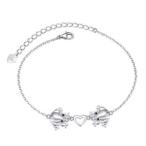 925 Sterling Silber Frosch Herz Armbänder für Damen Frauen Jugendliche Mädchen Einstellbare Tier Armband Schmuck 7 + 2 Zoll von Flyow