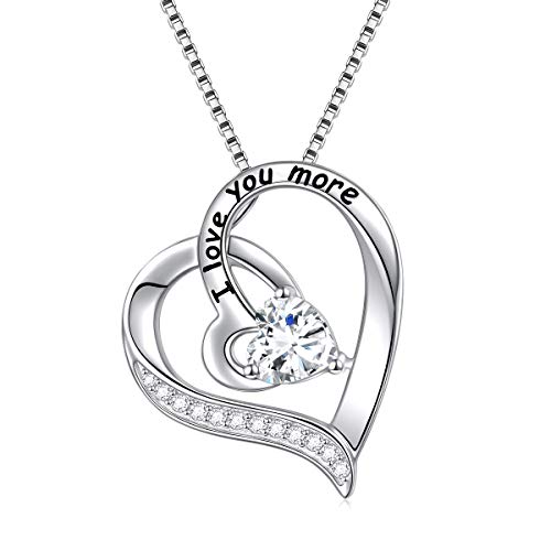 925 Sterling Silber Herz Halskette Graviert "I Love You More" Schmuck mit Funkelndem Zirkonia (I Love You More) von Flyow