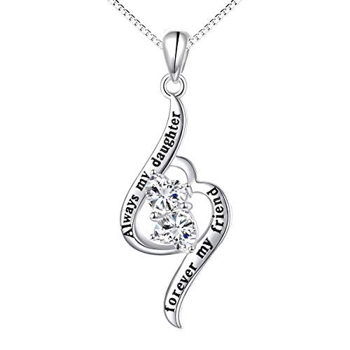 925 Sterling Silber Herz Halskette für Frauen Damen Gravur"Always My Daughter Forever My Friend", Tochter Kette Anhänger Mit Funkelndem Zirkonia Schmuck (daughter) von Flyow