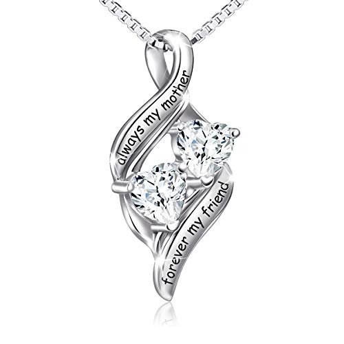 925 Sterling Silber Herz Halskette für Frauen Damen Gravur "Always My Mother Forever My Friend", Mutter Kette Anhänger Mit Funkelndem Zirkonia Schmuck (mother) von Flyow