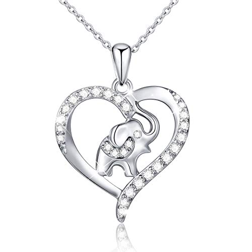 925 Sterling Silber Liebe Elefant Halskette Anhänger Kette Schmuck für Damen Frauen von Flyow