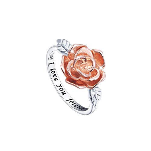 925 Sterling Silber Rose Blumenringe Ich liebe dich für Immer Mädchen Schmuckbänder Ring für Damen, Beste Valentinstag Geburtstag Weihnachtsgeschenke (52 (16.6)) von Flyow