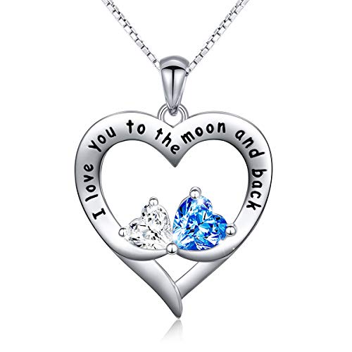 925 Sterling Silber Schmuck Graviert"I Love You to the Moon and Back" Unendlichkeits Zirkonia Herz Halskette, 18 Inches Silver Box Kette (Doppeltes Herz) von Flyow