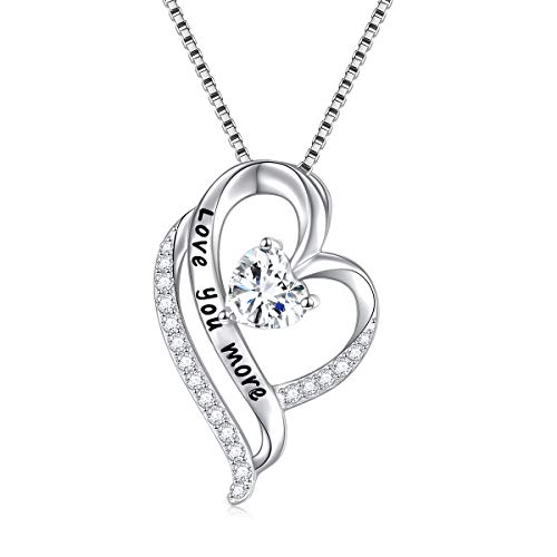 925 Sterling Silber Schmuck Graviert "Love You More" Unendlichkeits Zirkonia Herz Halskette, 18 Inches Silver Box Kette (Love You More) von Flyow