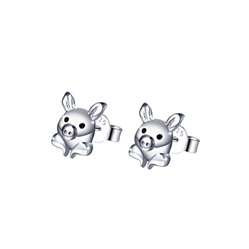 925 Sterling Silber Schweinchen Ohrstecker Hypoallergene, Niedlich Tier Stecker Ohrringe Geschenk für Damen Mädchen (Schweinchen) von Flyow