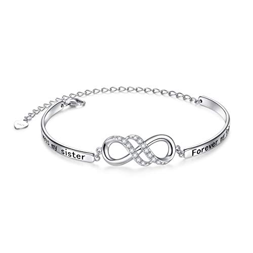 Flyow 925 Sterling Silber Unendlichkeit Inspirierend Armbänder mit Nachricht Always My Sister, Forever My friend Verstellbare Schwestern Armbänder für Damen Mädchen (Sister Double Infinity) von Flyow