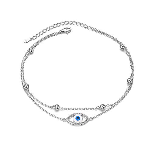 Böser Blick Geschichtetes Fußkettche 925 Sterling Silber Fußkettchen für Damen Mädchen Einstellbare 9 10 11 Zoll Fuß Knöchel Armband Schmuck Geburtstagsgeschenk (Böser Blick 9+2") von Flyow