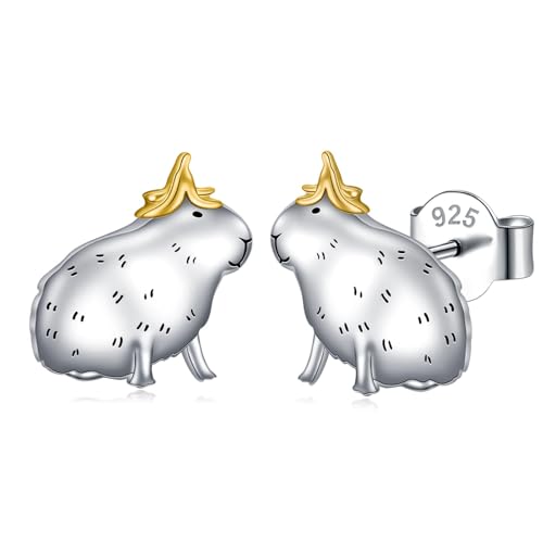 Capybara Ohrstecker 925 Sterling Silber Niedliche Tier Ohrringe Hypoallergenic Capybara Schmuck Geschenke für Mädchen Damen von Flyow