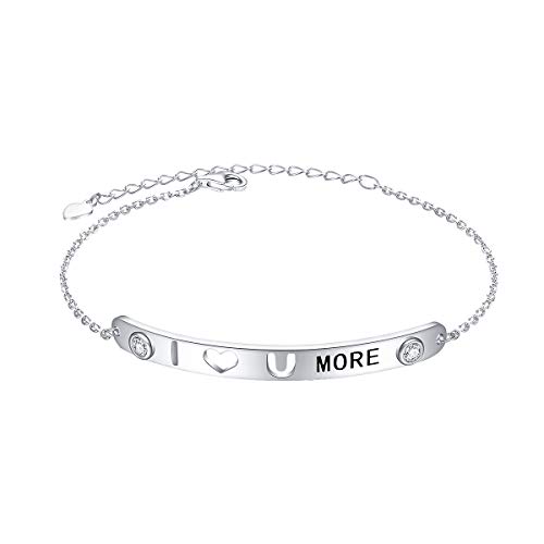Echt 925 Sterling Silber Bar Armbänder mit Nachricht Ich Liebe Dich Mehr für Frauen Mädchen Teens Geschenke Familie Liebe Manschette Armbänder Freundschaft Mantra Schmuck Einstellbar (I Love You More) von Flyow