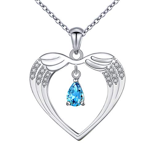 Engelsflügel Halskette mit Träne Anhänger Träne des Engels Herz Halskette 925 Sterling Silber Schmuck, Verstellbare Kette 18 + 2 Zoll von Flyow