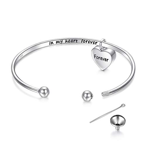 Flyow Feuerbestattung Schmuck 925 Sterling Silber Memorial Asche Andenken Urne Armbänder mit Herz Tropfen Anhänger Eingraviert Forever in My Heart (Herz Armband) von Flyow