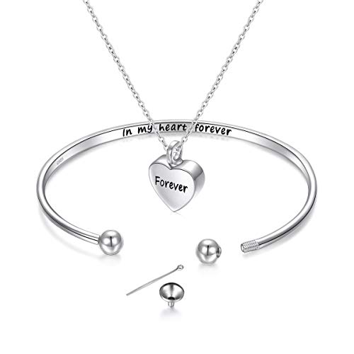 Flyow Feuerbestattung Schmuck 925 Sterling Silber Memorial Asche Andenken Urne Armbänder mit Herz Tropfen Anhänger Kette Eingraviert Forever in My Heart (Herz Armband mit Kette) von Flyow