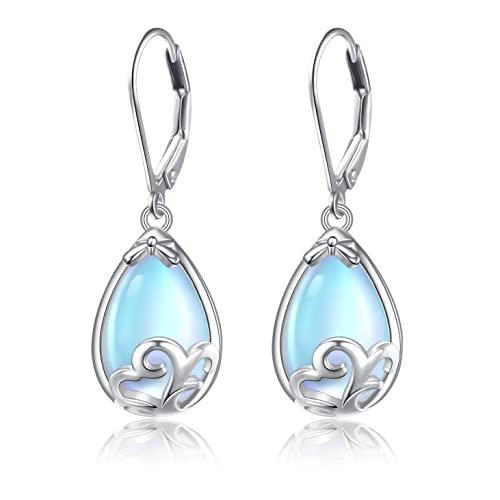 Filigran Träne Tropfen Ohrringe Sterling Silber Labor Mondstein Ohrringe Leverback Schmuck Geschenke für Damen von Flyow