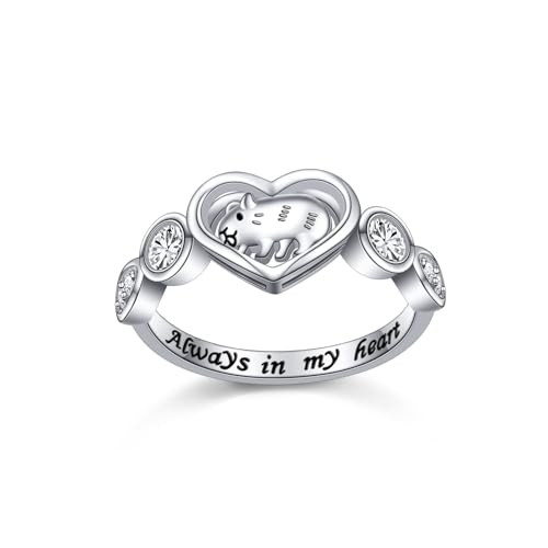 Flyow 925 Sterling Silber Niedliche Tier Ringe Gravur Always in My Heart Hamster Haustier Schmuck Geschenk Meerschweinchen Ringe für Frauen Mädchen (59 (18.9)) von Flyow