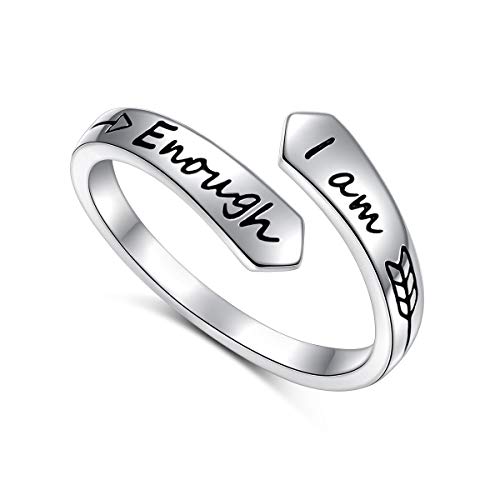 Flyow 925 Sterling Silber Schmuck Verstellbar Open I am Enough Ring für Damen und Mädchen von Flyow