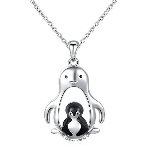 Flyow 925 Sterling Silber Tier Anhänger Kette Schmuck Zwei Pinguins Halskette Bedeutung Setzen Dich in Mein Herz von Flyow