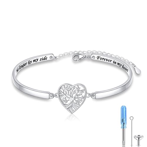 Flyow Baum des Lebens Urne Armband für Asche 925 Sterling Silber Herz Urne Armband Memorial Andenken für menschliche Asche Einäscherung Schmuck Sympathie Geschenk für Verlust Geliebte von Flyow