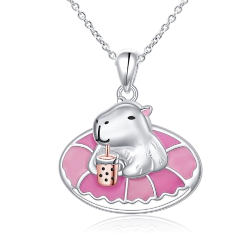 Flyow Capybara Halskette 925 Sterling Silber Niedlicher Schwimmring Tieranhänger Halskette Hypoallergen Capybara Kette Schmuck Geschenke für Frauen Mädchen Capybara Liebhaber von Flyow
