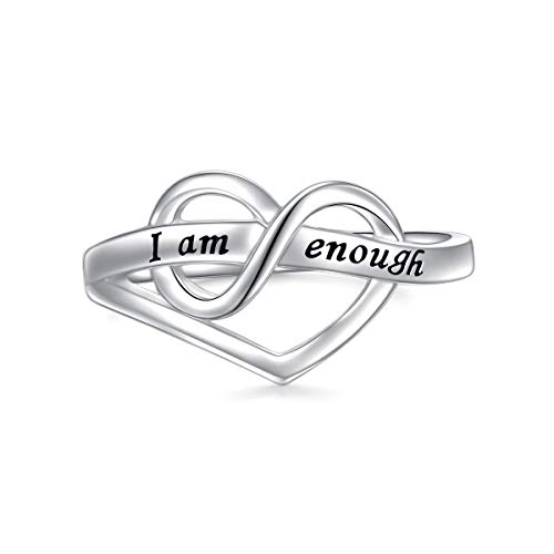 I Am Enough Ring für Damen Mädchen S925 Sterling Silber Inspirierender Herzring für Angstlinderung Geburtstag Weihnachten Geschenke (52 (16.5)) von Flyow