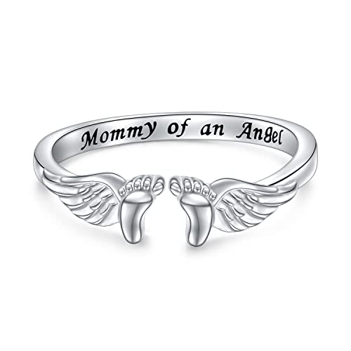 Flyow Fehlgeburt Ring Verlust Mama eines Engels 925 Sterling Silber Gedenkring Schmuck Sympathie Schwangerschaft Fehlgeburt Geschenke für für Damen Mutter Mama Einstellbare Größe von Flyow