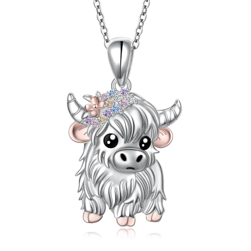 Flyow Hochland Kuh Halskette 925 Sterling Silber Hochland Kuh Anhänger Schottischer Hochland Kuh Schmuck Geschenke für Frauen Flyow Hochland Kuh Halskette 925 Sterling Silber Hochland Kuh Anhänger Schottischer Hochland Kuh Schmuck Geschenke für Frauen von Flyow