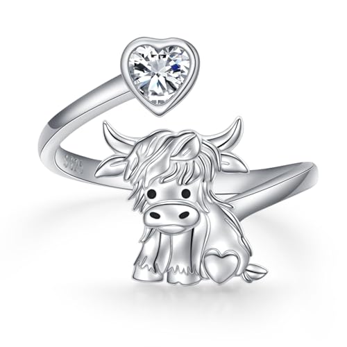 Flyow Hochland Kuh Ringe 925 Sterling Silber Verstellbar Niedliche Tier Kuh Offener Ringe Hypoallergen Highland Kuh Schmuck Geschenke für Frauen Mädchen (Highland Kuh) von Flyow