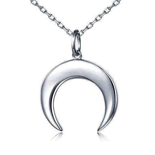 Flyow Kette Damen Halbmond Anhänger Halskette 925 Sterling Silber für Frauen Mädchen 18"+2" Einstellbare Kette (White) von Flyow