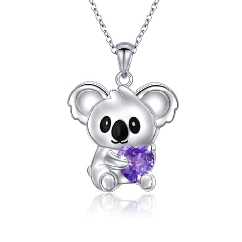 Flyow Koala Halskette 925 Sterling Silber Tier Halskette Süße Koala Hält Herz Violetter Zirkonia Anhänger Koala Bär Schmuck Geschenke für Mädchen Damen von Flyow