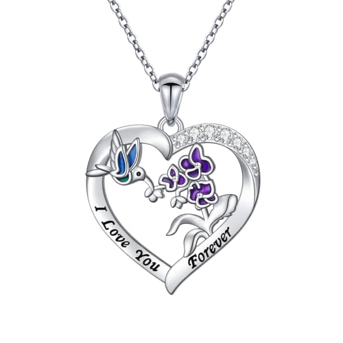 Flyow Kolibri Halskette 925 Sterling Silber Herz Orchidee Kolibri Anhänger Halskette Kolibri Schmuck Geschenke für Damen Mädchen von Flyow