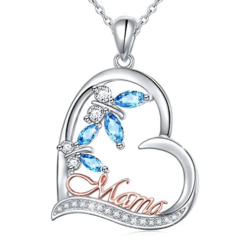 Flyow Mama Halskette, S925 Sterling Silber Schmetterling Mutter Halskette Geburtstag Valentinstag Schmuck Geschenke für Mutter Frau Oma von Flyow